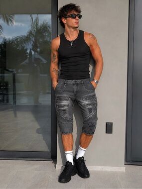 Balmain Paris Moto Shorts – Men’s Size 36 – Faded Black – Luxury Designer Denim
